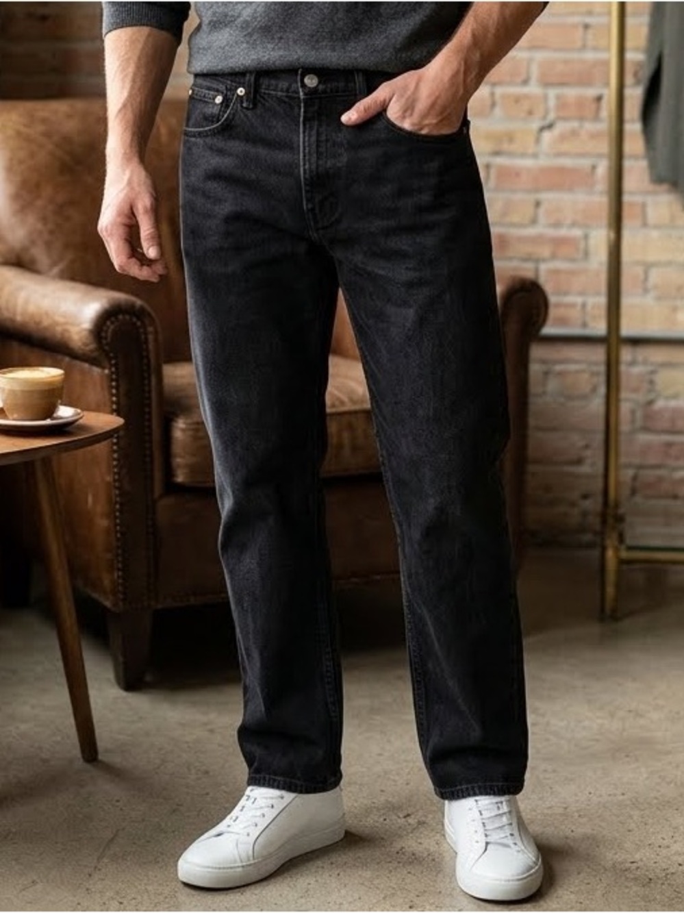Levi’s 505 Regular Fit Straight Leg Jeans Black Wash W34 L30 EUC
